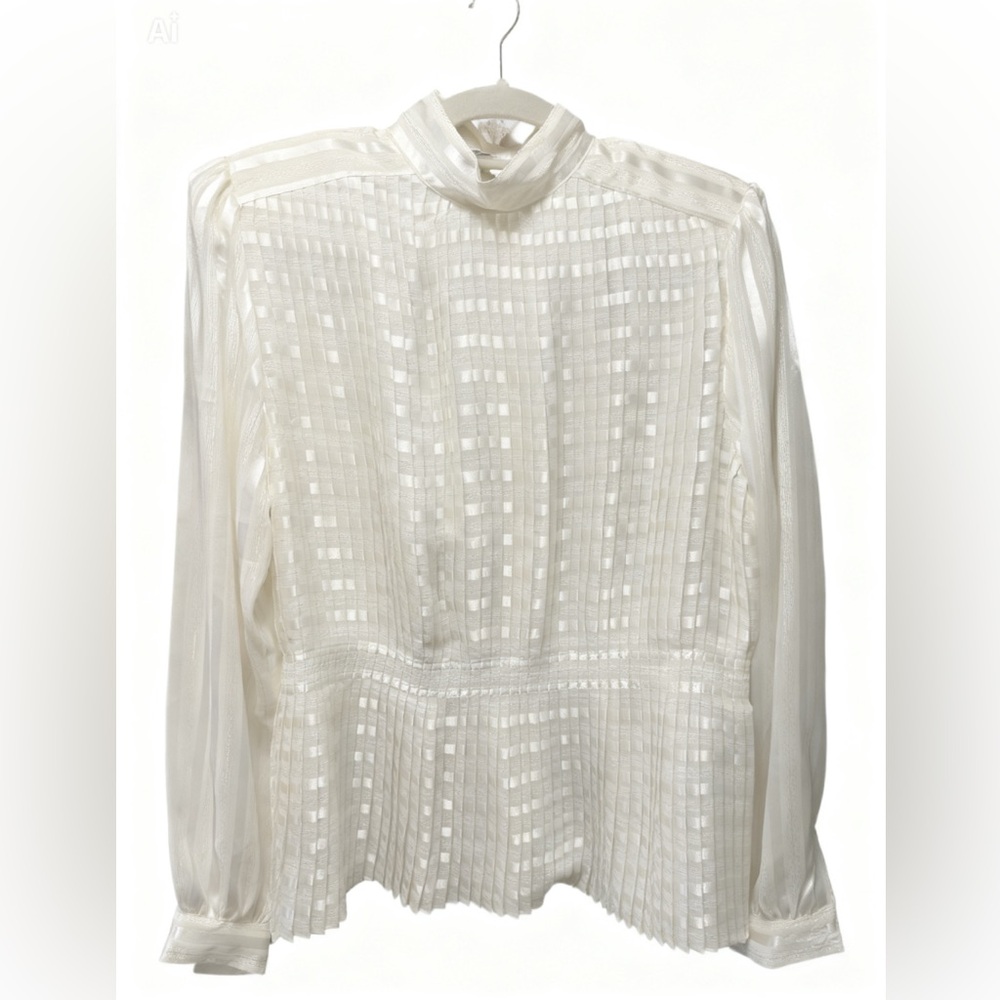 Vintage Fortina champagne peplum pleated blouse